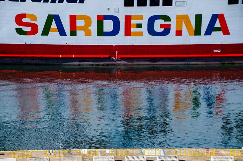 Ferry logo reflecting in the water