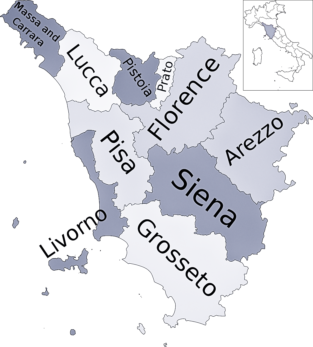 Provences of the Region of Tuscany, Italy