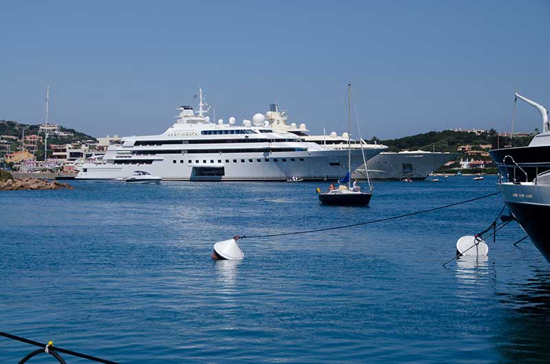 Porto-Cervo on the Costa Esmeraldo has gigantic yachts - the Pelorus, 19th largest luxury yacht, $300 million in 2012